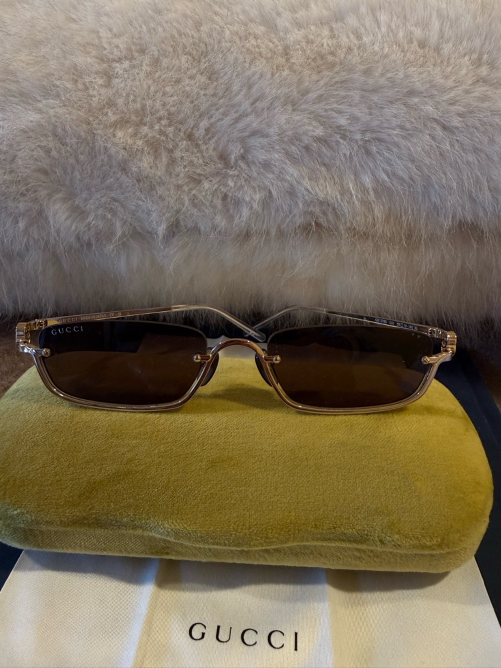 Gucci Brown Gradient Rectangular Sunglasses with Gold Accents